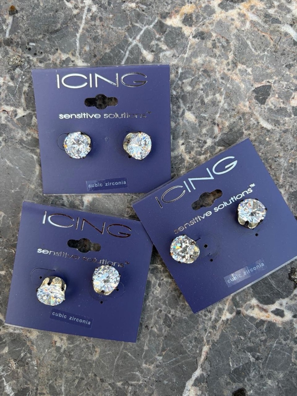 3 pairs of Icing silver cubic zirconia faux diamond earrings #bling #glam #recit